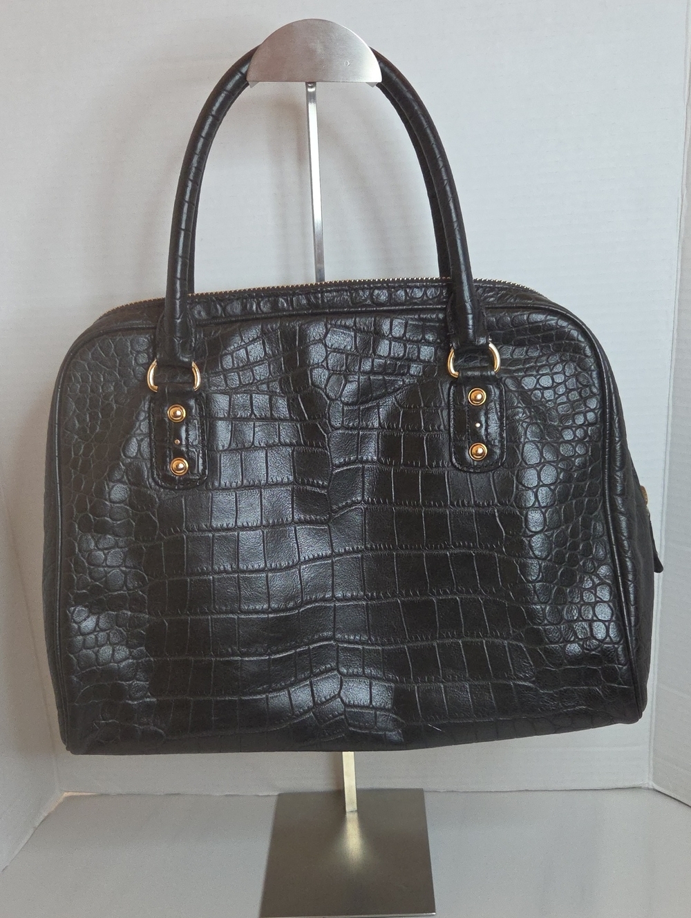 Michael Kors Black Croc-Embossed Leather Satchel